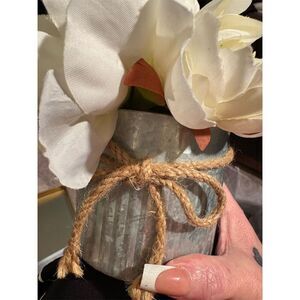 Shabby Chic Artificial White Flowers in Metal Pot Home Decor